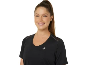ASICS Kleding | Hardlopen>ROAD V-NECK SS TOP Performance Black